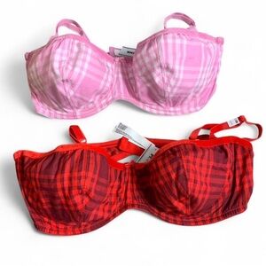 NWT Victoria’s Secret PINK Festive Flannel Unlined Balconette Bras (Set 2) 38DD
